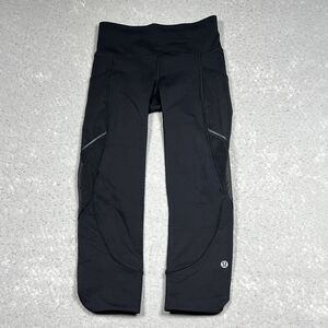 Lululemon Leggings Womens 2 Black Home Stretch Crop Mesh Side Pockets Athletic